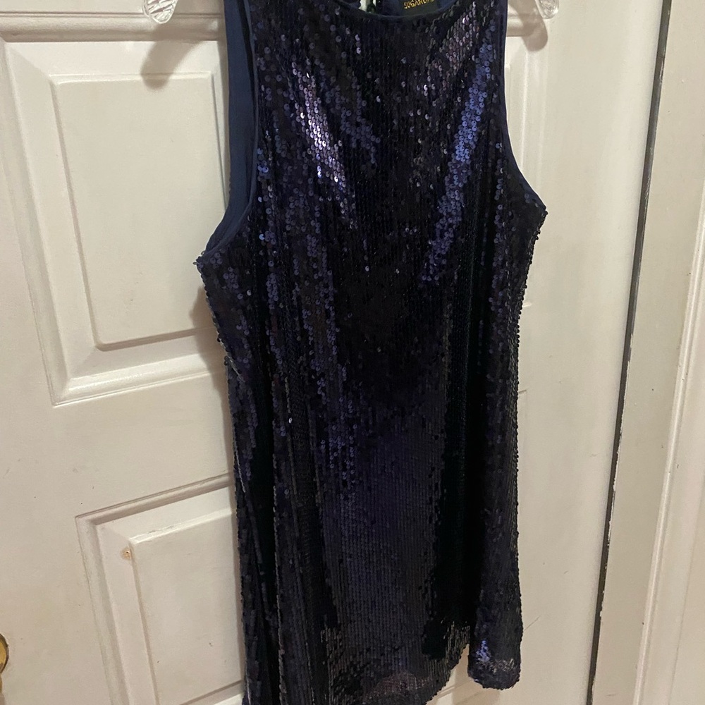 “Party Dress” Sequins Shimmering Midnight Blue Mini Dress by Sugarlips - Picture 7 of 11